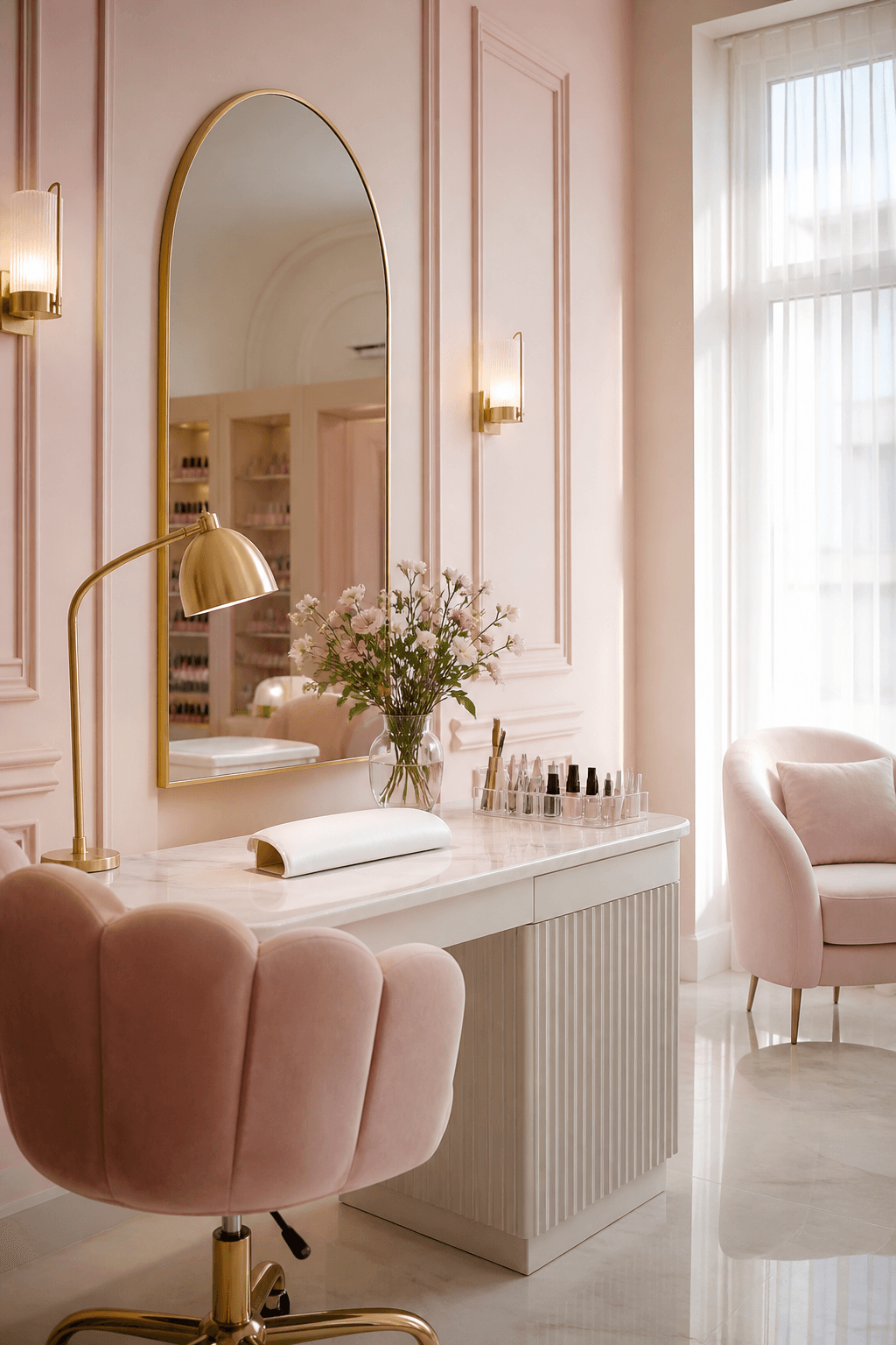 Pretty P studio interior with blush tones and natural light